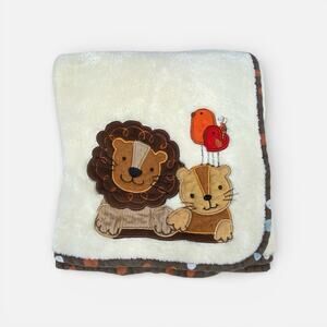 Lambs & Ivy Yellow Lion Tiger Bird Baby Blanket Soft Fleece Brown Polka Dot